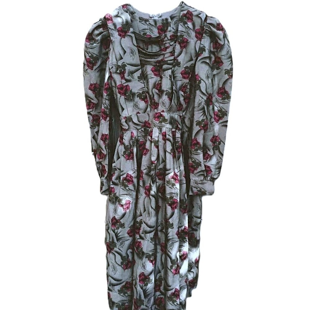 Vintage Amish Mennonite Dress Old Colony 28"B 22"W Gray Pink Purple Rose